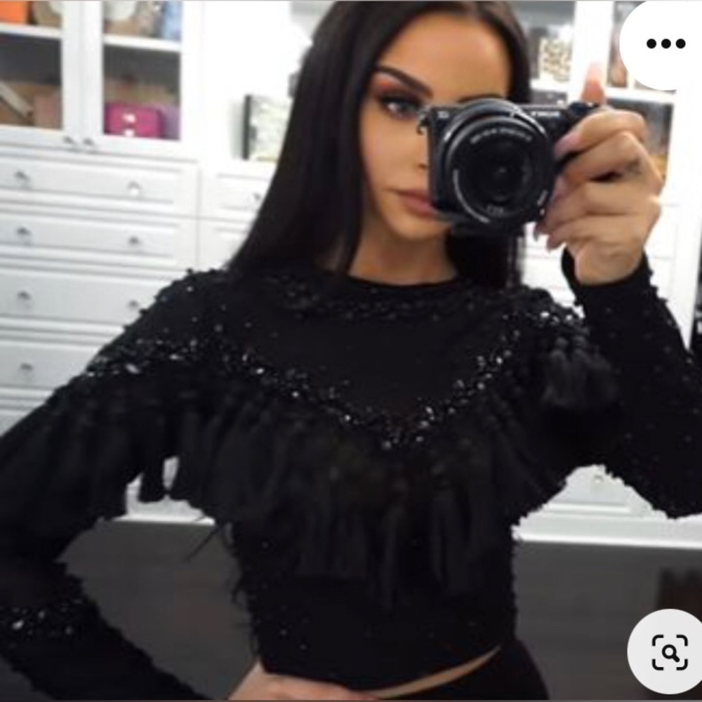 Asos fringe beaded sheer long sleeve top